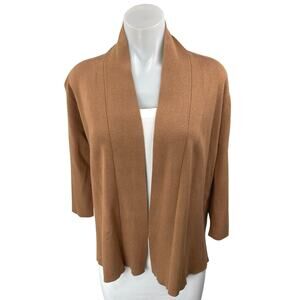 Jacqui E Women's Brown Knit Open Front 3/4 Sleeve Crop Sweater Cardigan Top XS